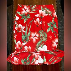 Floral Red Peplum Skirt